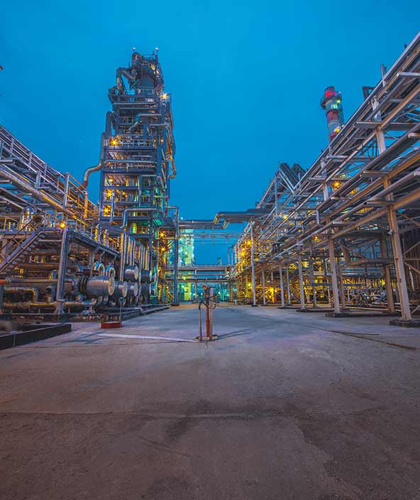 View of empty industrial facility at night