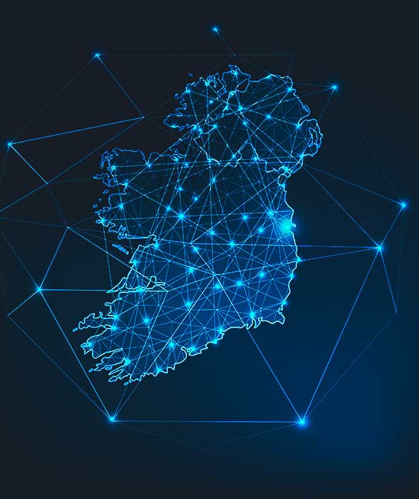 Silhouette de la carte de l’Irlande avec éclairages