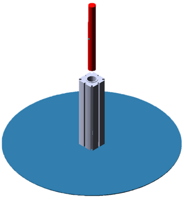 Figure 2. ADAMS simulation environment containing the graphite block and the robotic system.
