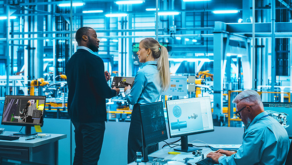 people working together with machines and software been utilised