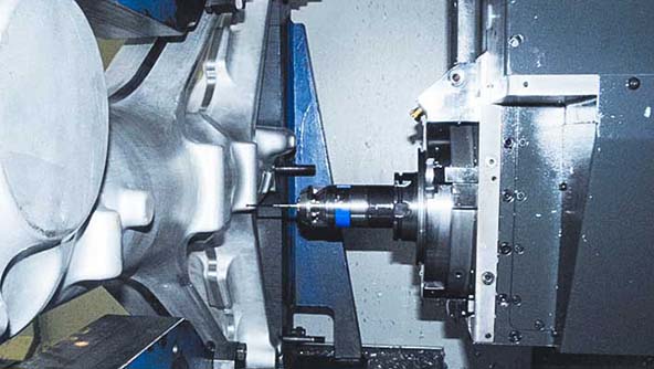 Closeup of machine tool probing