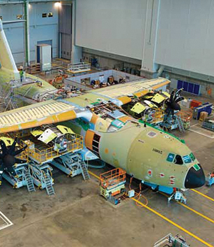 Airbus military aircraft on the production line