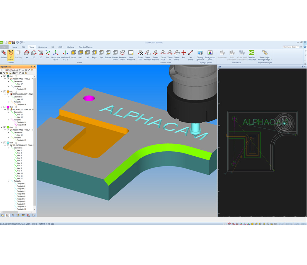 Captura de tela do software de produção ALPHACAM Core