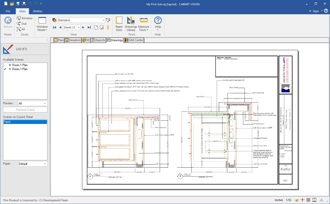 Captura de tela do software de produção CABINET VISION x2D CAD