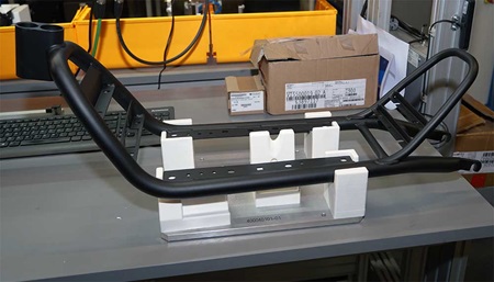 The tubular chassis of Plume Mobility’s electric scooter, manufactured by WTX Europe.