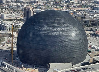 The Sphere features 50,000 square metres of LED displays on its outer shell.