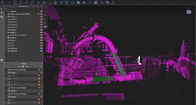 The Cradle scFlow software studies digital fluid mechanics, while Inspire validates the digitisation of Pelton wheels and their environment, scanned by the Leica Absolute Tracker ATS600.
