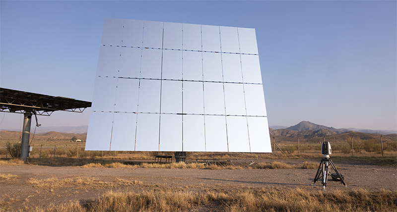 The ATH146 heliostat at the CIEMAT Research and Development Centre at the Plataforma Solar de Almeria in south-eastern Spain’s Tabernas Desert.