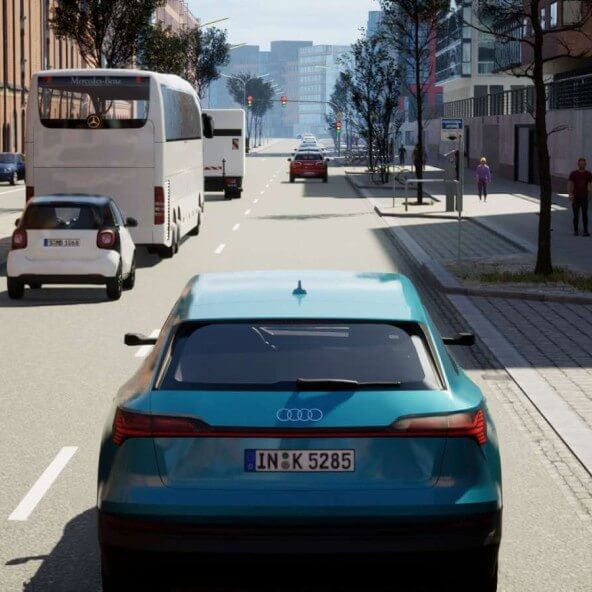 Virtual simulation of a BMW on street in Hamberg