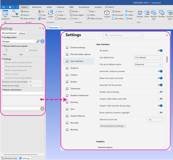 Migratable User Settings in DESIGNER 2025.2 with a unified, searchable settings dialog and automatic transfer of custom configurations.