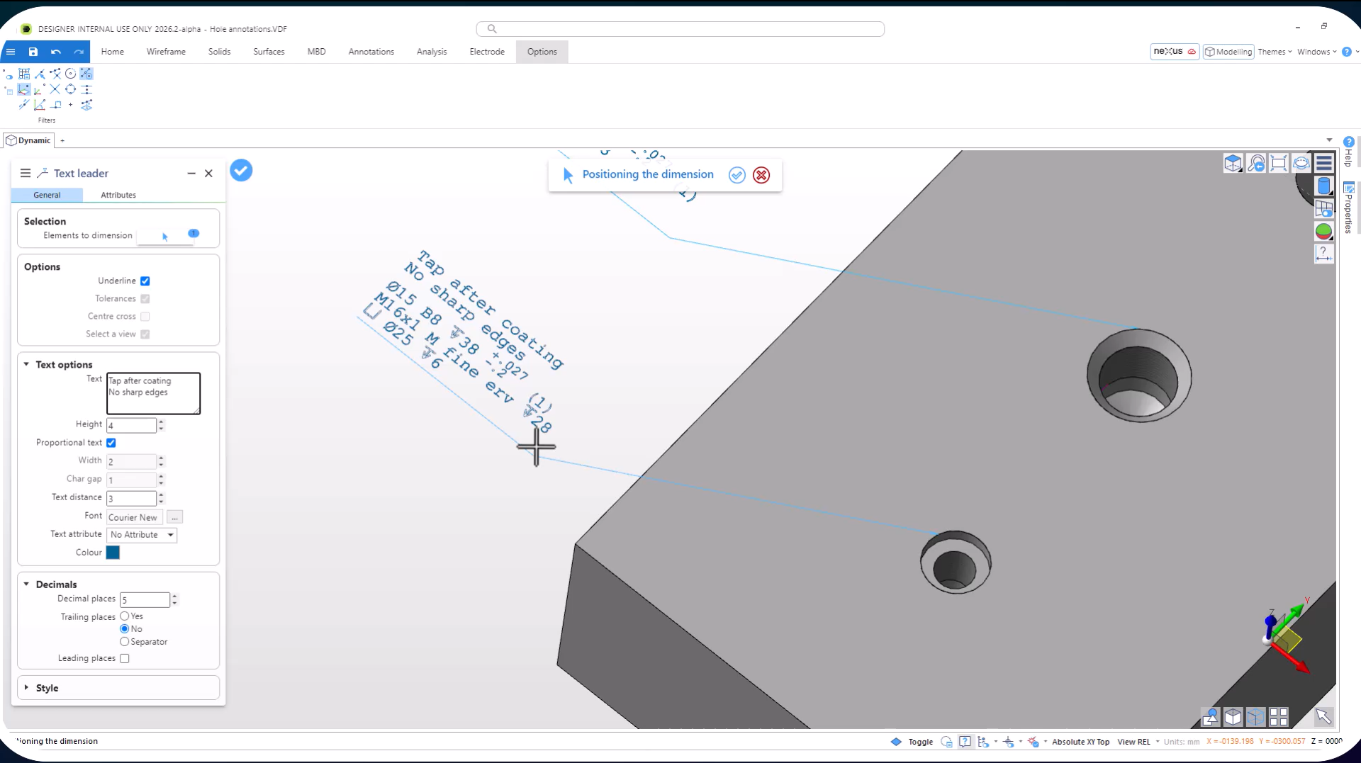 DESIGNER 3D ve 2D delik anotasyonları