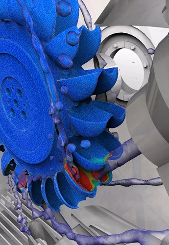 Cradle CFD simulation used to analyse efficiency of existing bucket design.