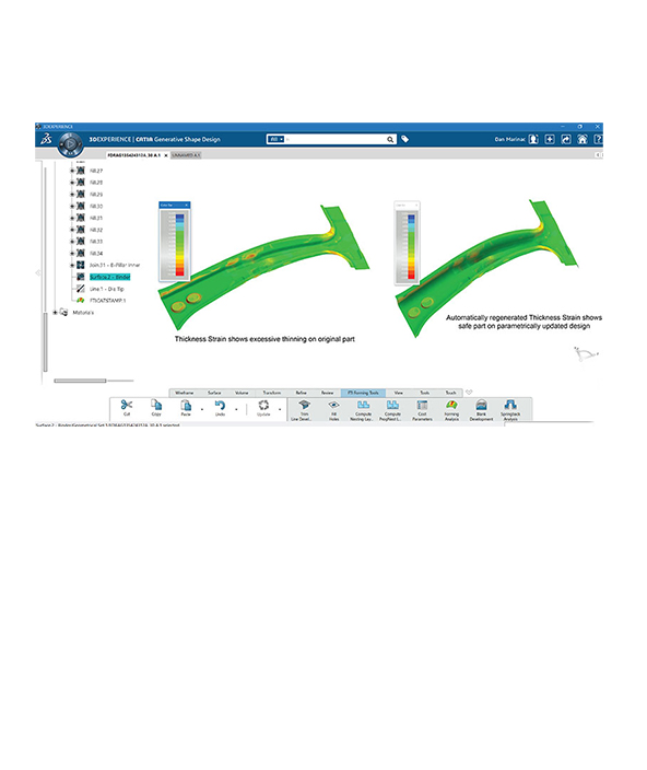 Captura de tela do software de análise de chapa metálica FTI CATSTAMP
