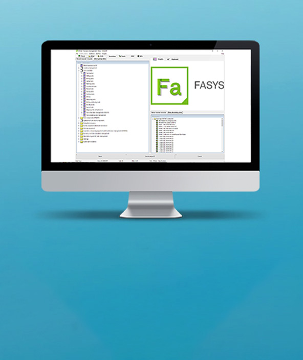 Captura de tela da versão do software FASYS 2022 mostrada em um monitor