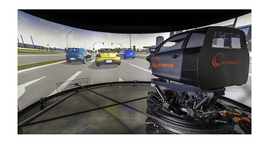 Vehicle simulation shown on 180 degree panoramic curved screen