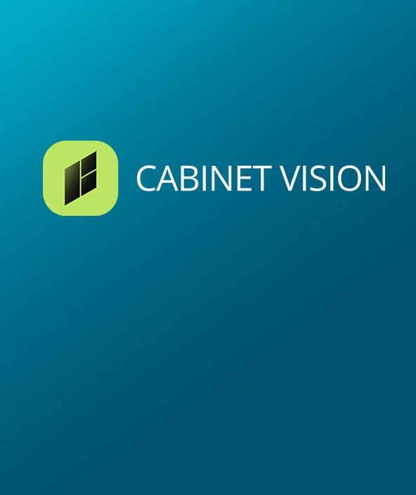 CABINET VISION icon in black and green positioned in the top left corner of a card with a blue gradient