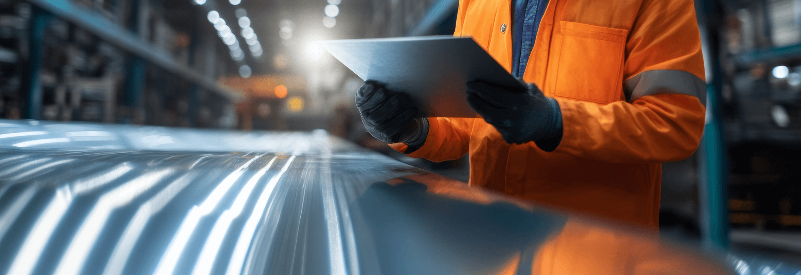 Operator at press brake using a tablet for digital work instructions.