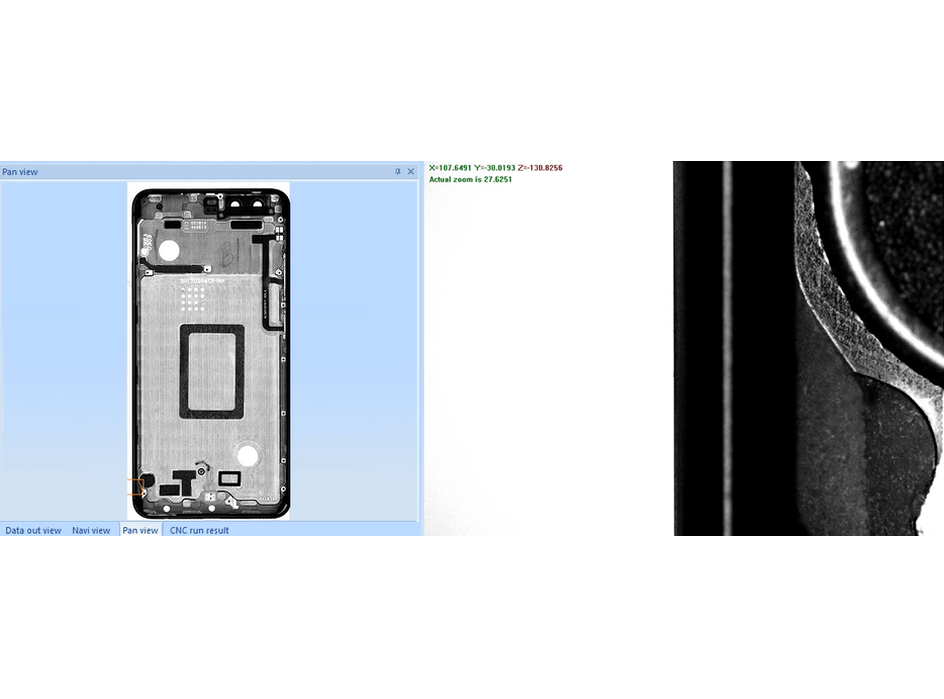 Shows a phone's internal structure on the left and a close-up view of a component on the right