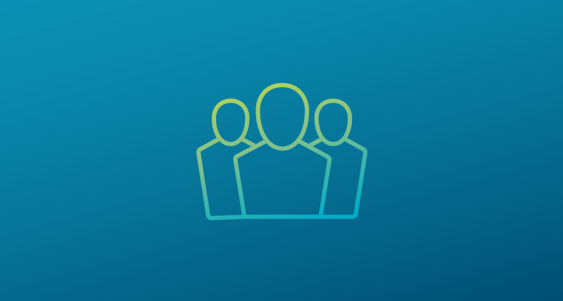 Silhouettes of 3 people representing community on a blue gradient backgound