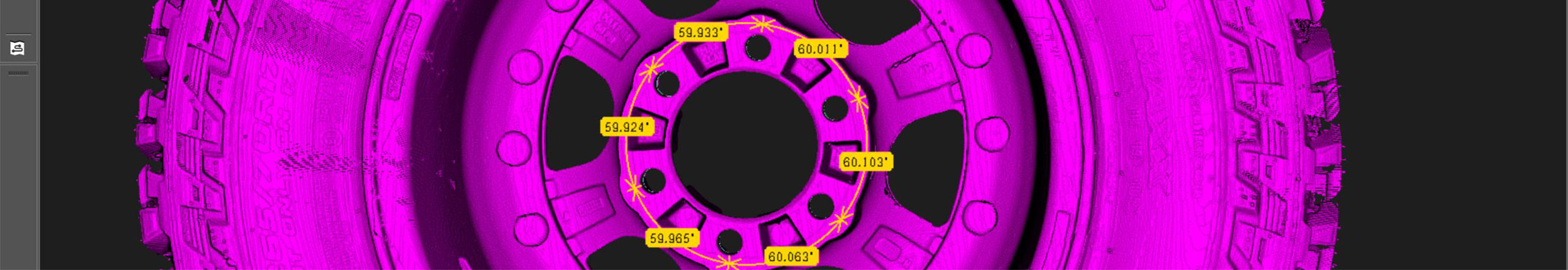 A close up of a wheel generated in Hexagon's Inspire metrology software