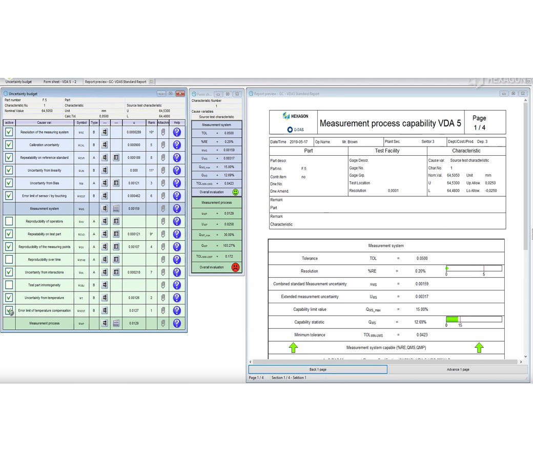 Captura de tela do software de análise estatística Q-DAS solara.MP