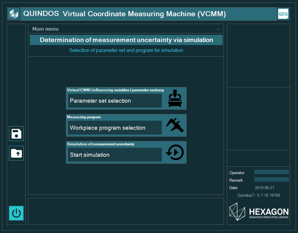 Screenshot of the QUINDOS Virtual Coordinate Measuring machine interface