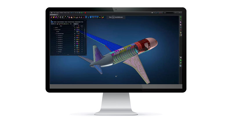 Image of airplane body structure on computer screen