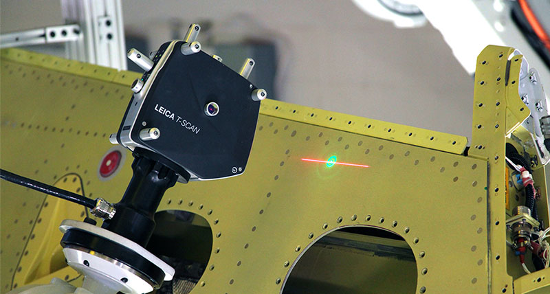 Laser Scanner inspection jet wing on robotic arm