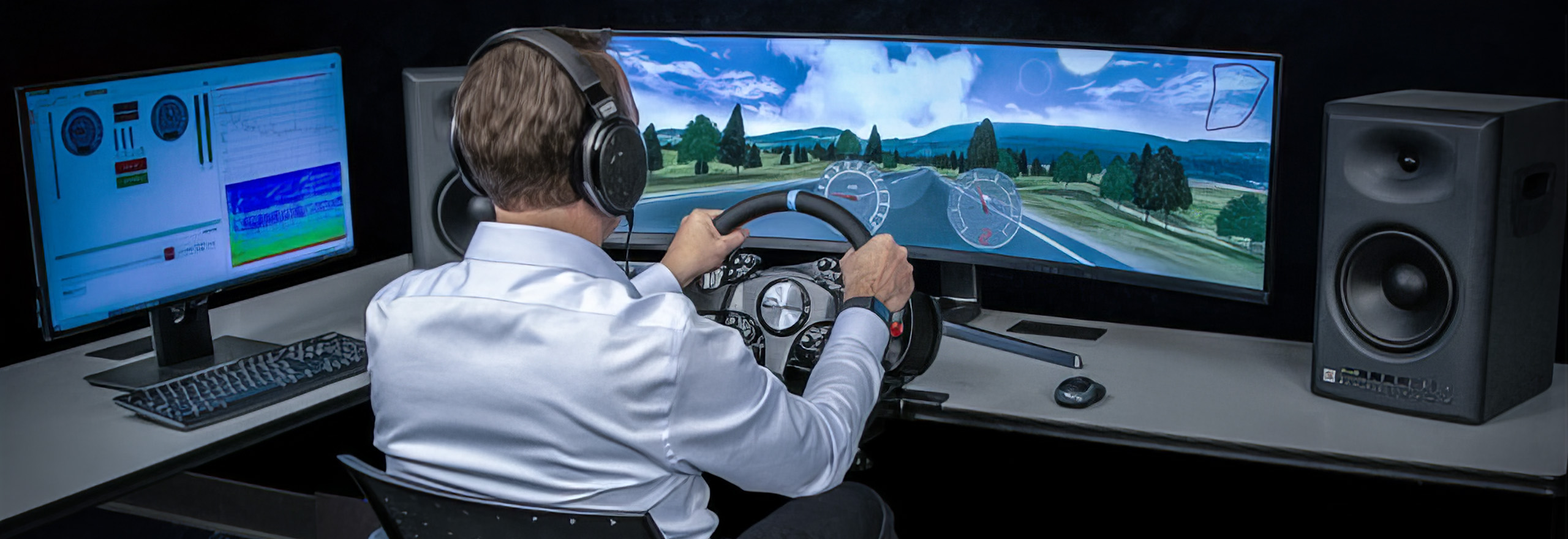 Engineer using VI grade desktop driving simulator 