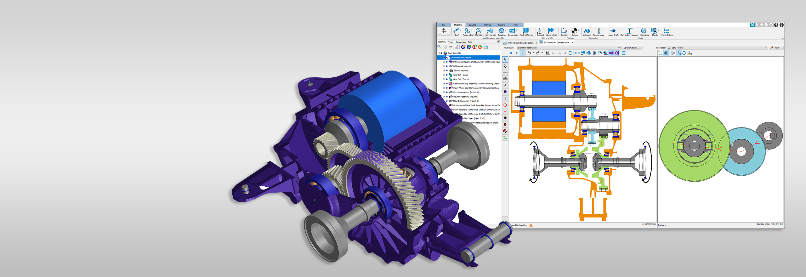 Gearbox simulation model in 2D and 3D