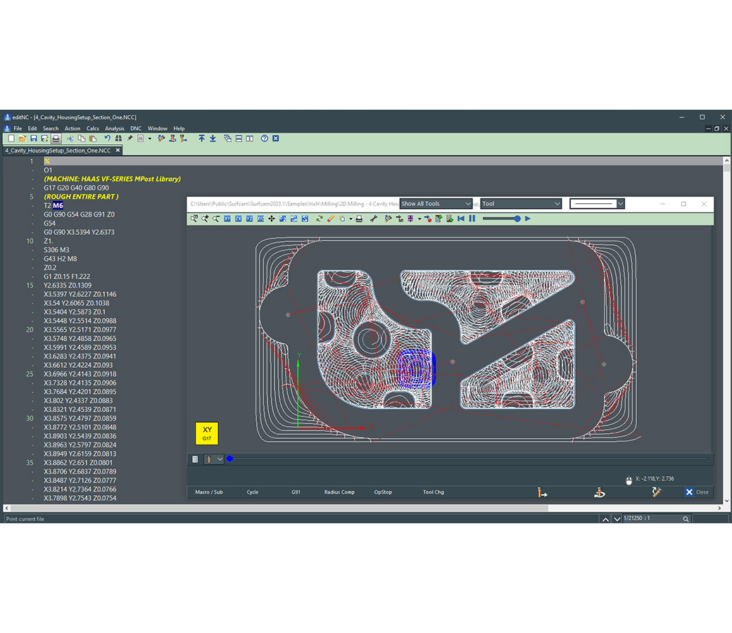 Captura de tela do software de produção de pós-processadores SURFCAM