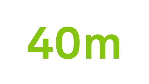 40 m in green text on white, representing long-range scanning up to 40 metres with real-time capture and safer ground-based operation.