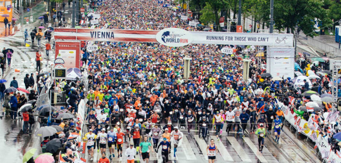 Aerial shot of runners at start line