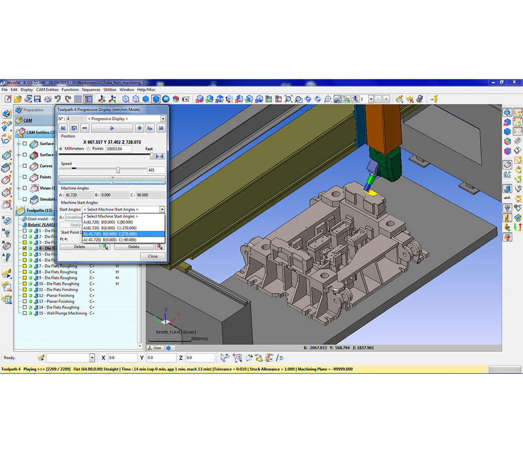Captura de pantalla del software de producción WORKNC 3X Posicional