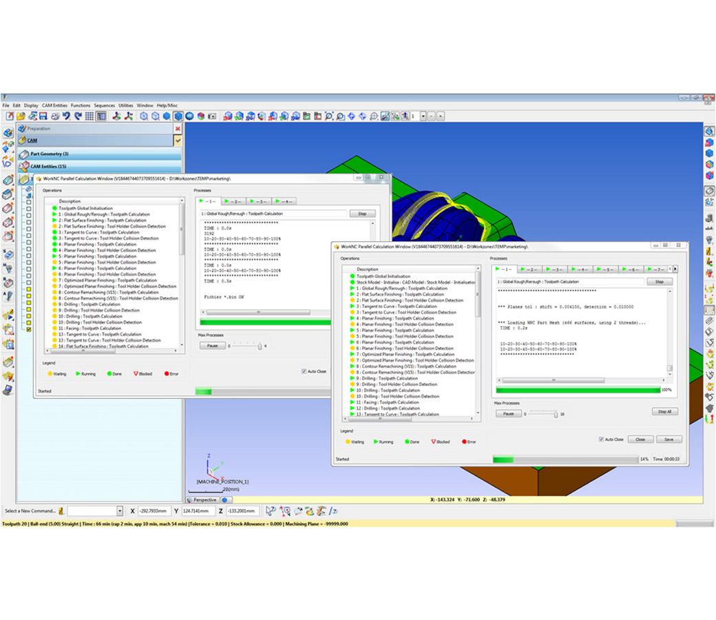 Captura de tela do software de produção para cálculo de zona de trabalho extra do WORKNC