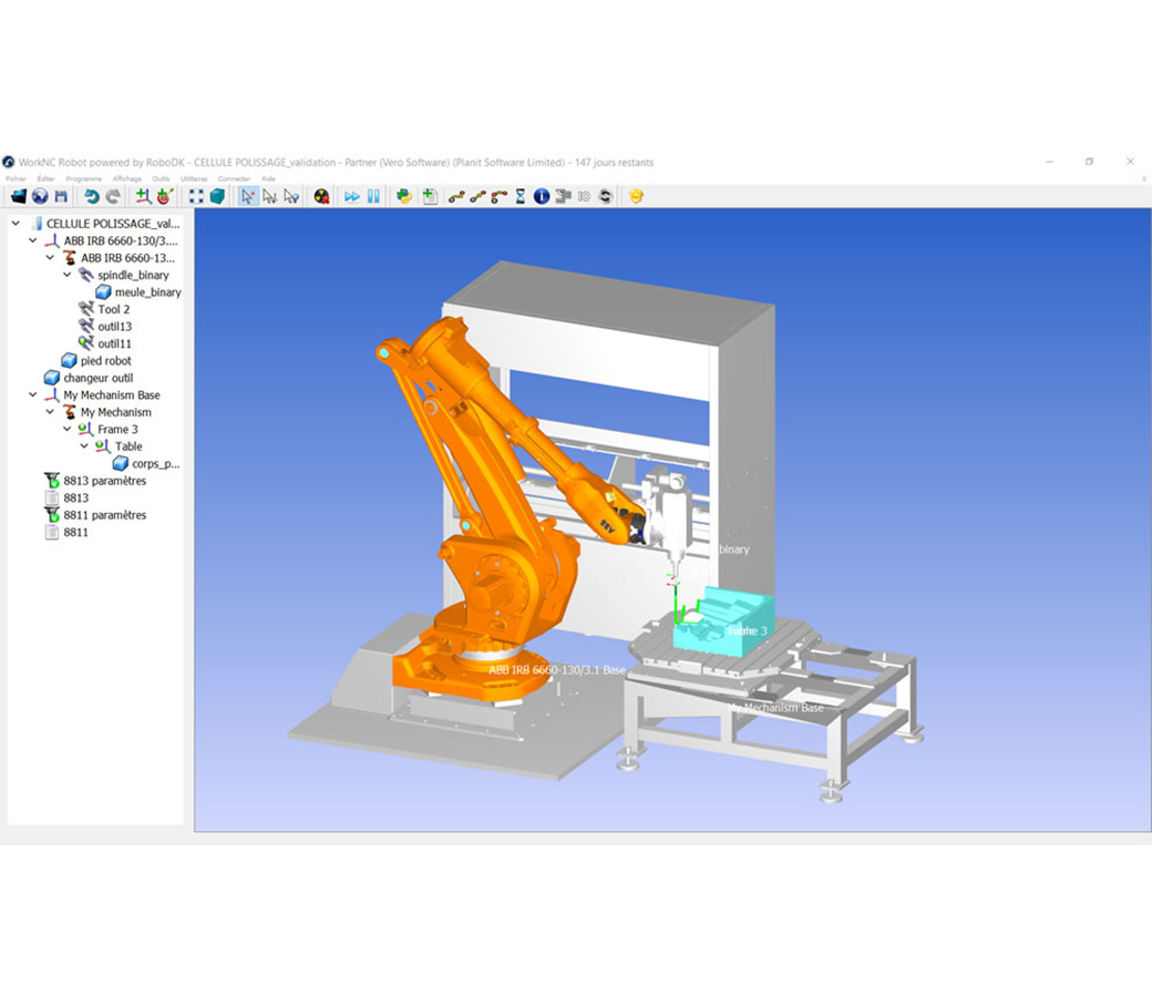 Captura de pantalla del software de producción WORKNC Robot Machining