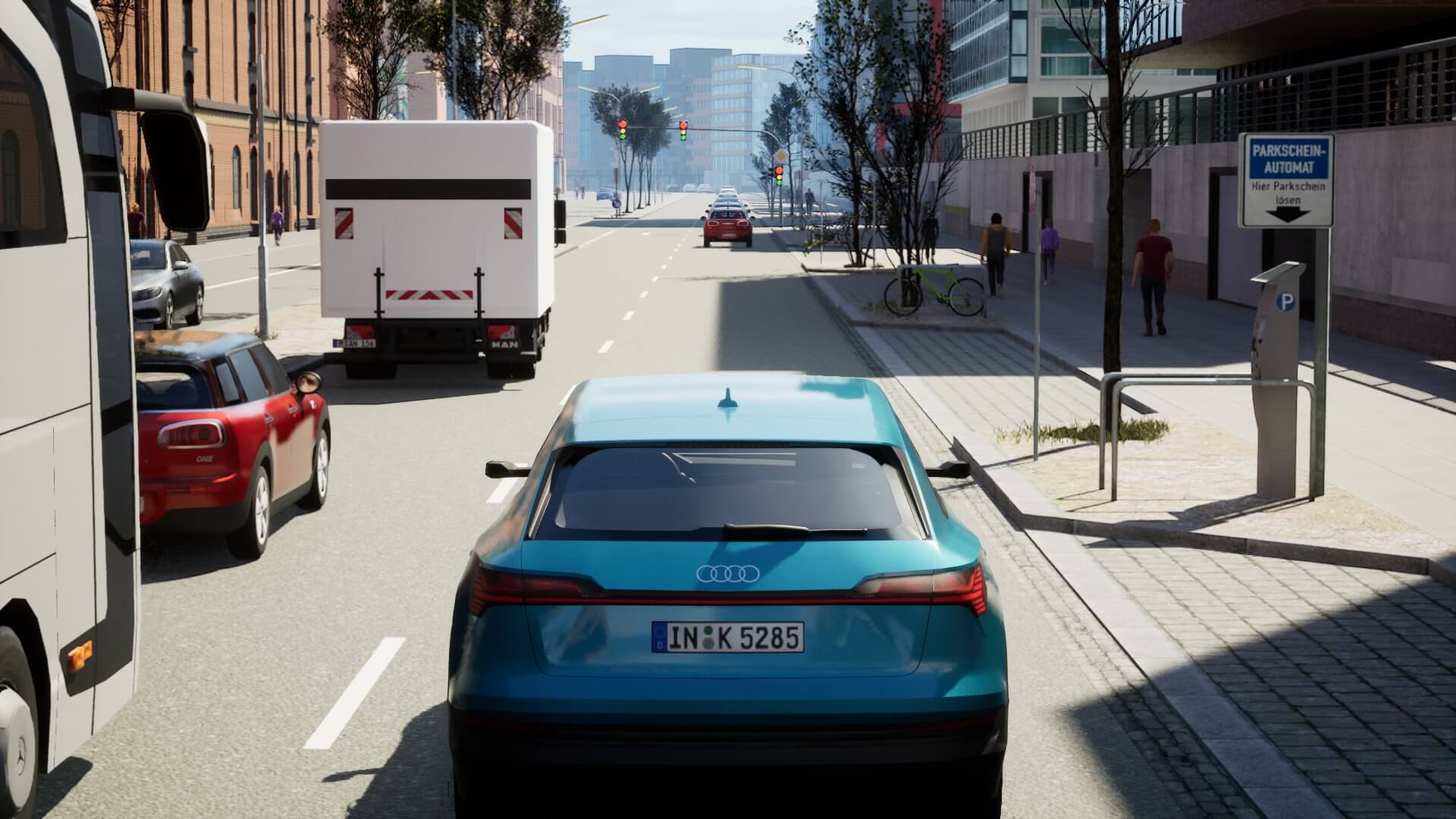 A street scene generated in Virtual Test Drive X