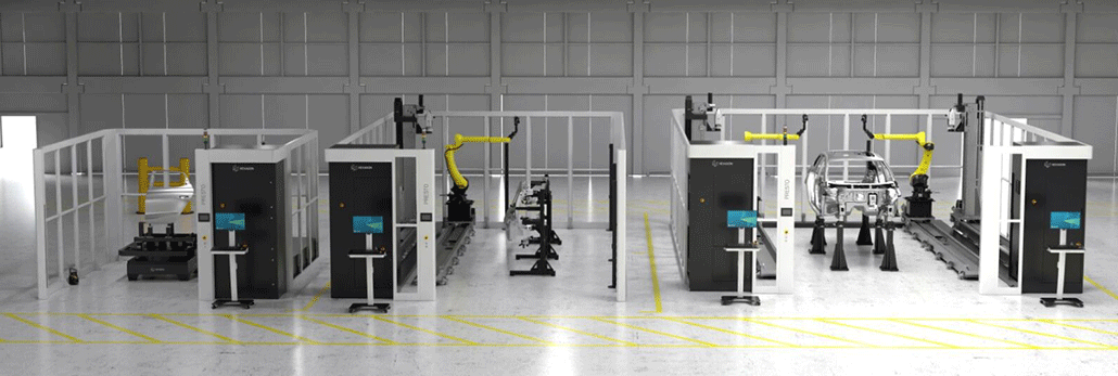 Three configurations of the PRESTO System neatly arranged in a spacious warehouse, each showcasing different capacities for inspection tasks.