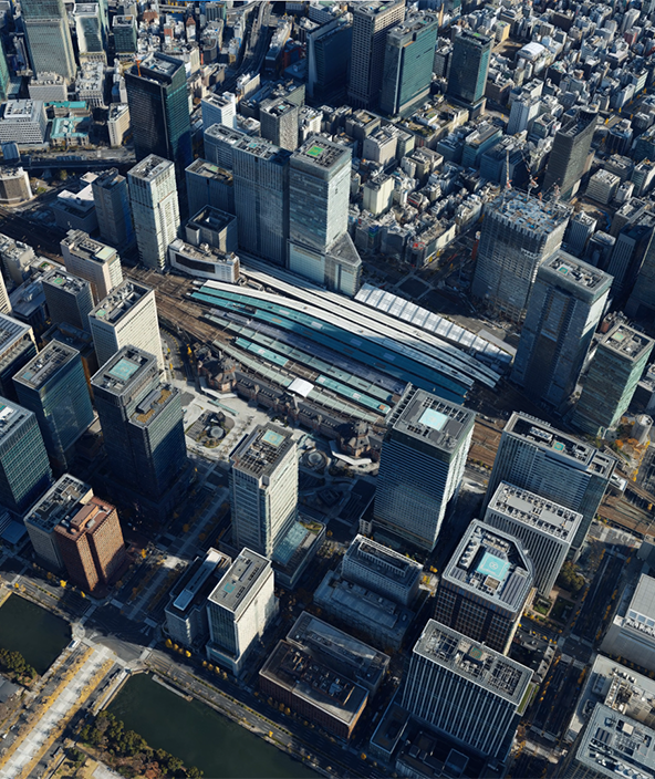 Aerial mesh 3D model of Tokyo Station