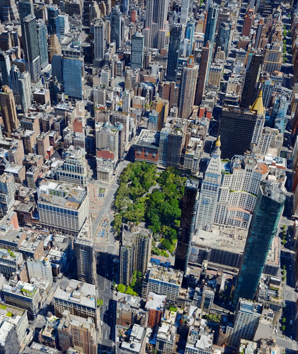 Modello 3D a maglia aerea di grattacieli a New York City