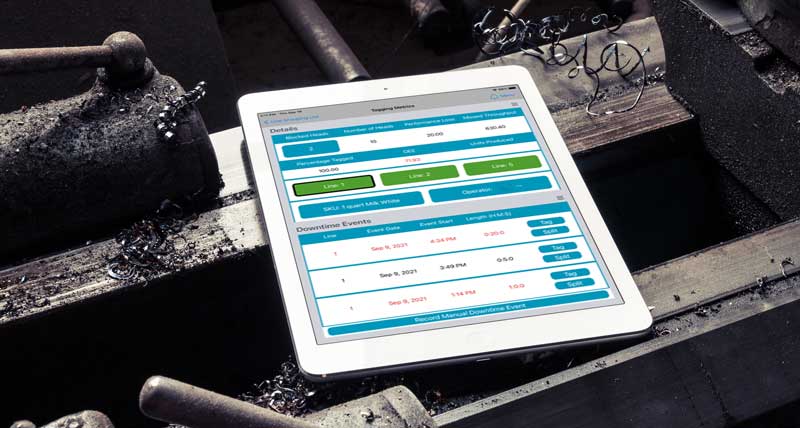 Downtime Tagging solution on a tablet at a manufacturing machine downtime event. 