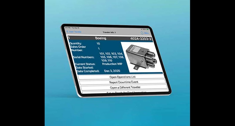 Paperless Traveller solution on a tablet providing a detail page of product on machine.