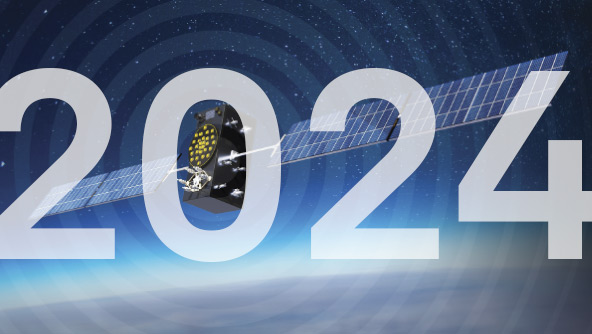 A satellite in space with 2024 superimposed over it