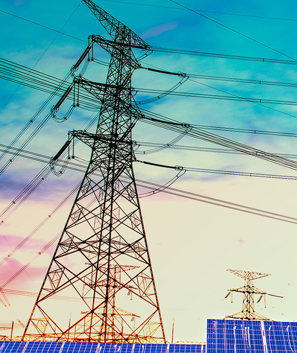 Power lines and solar panels