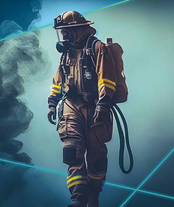 Firefighter and smoke