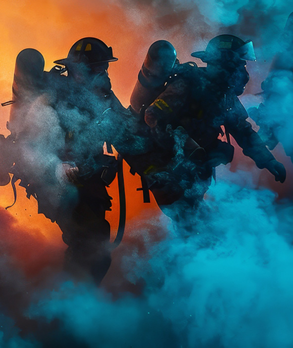 fire fighters in smoke