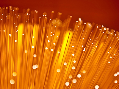 Vibrant closeup of fiber optics