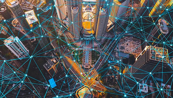 an urban city connected by digital network