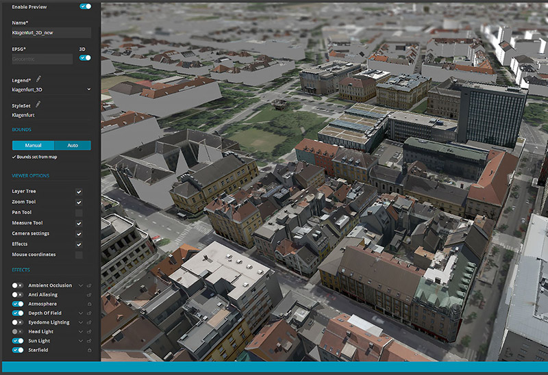 3D city view with M.App Enterprise as the visualization dashboard.