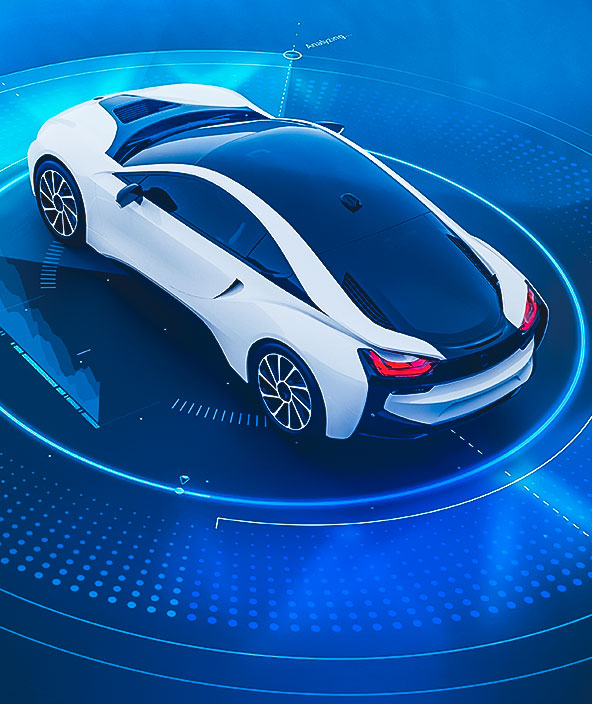  Una imagen de un coche superpuesta con elementos digitales